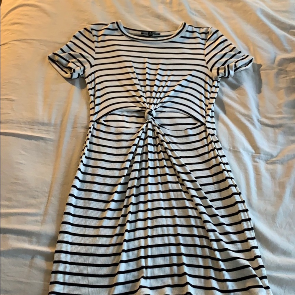 Striped front tie mini dress